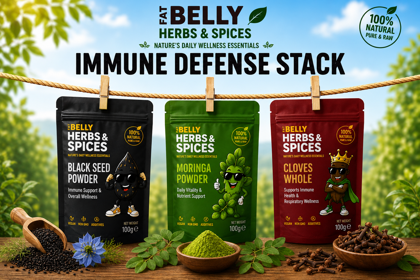 Immune Defense Stack | Black Seed + Moringa + Cloves | Fat Belly Herbs and Spices