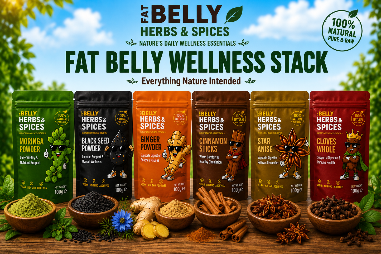 Fat Belly Wellness Stack | Complete 6-Herb Bundle | Fat Belly Herbs and Spices