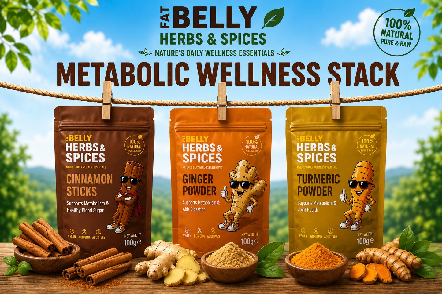 Metabolic Wellness Stack | Ginger + Turmeric + Hibiscus | Fat Belly Herbs and Spices