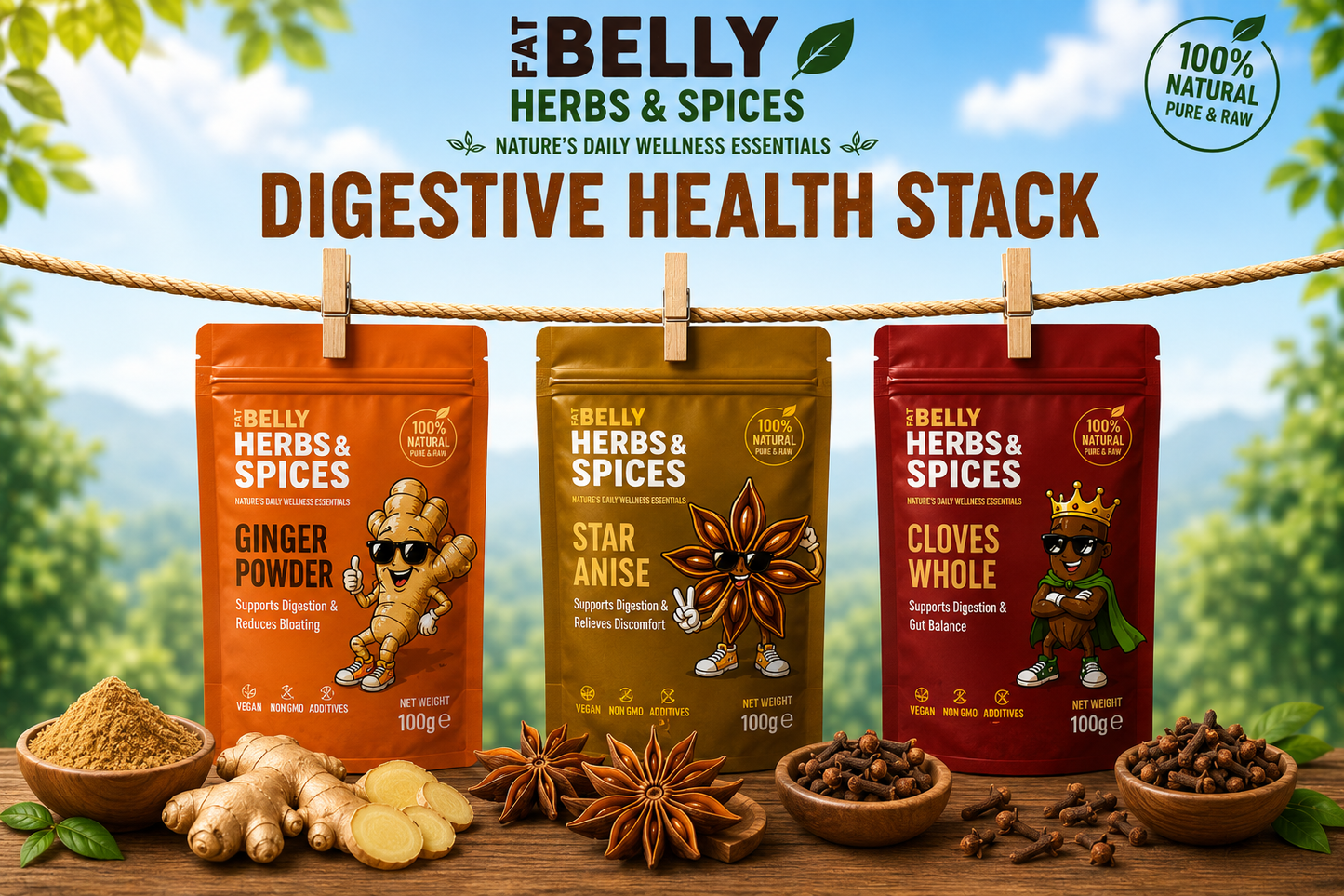 Digestive Health Stack | Ginger + Star Anise + Cloves | Fat Belly Herbs and Spices