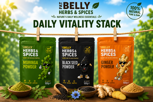 Daily Vitality Stack | Moringa + Black Seed + Ginger | Fat Belly Herbs and Spices