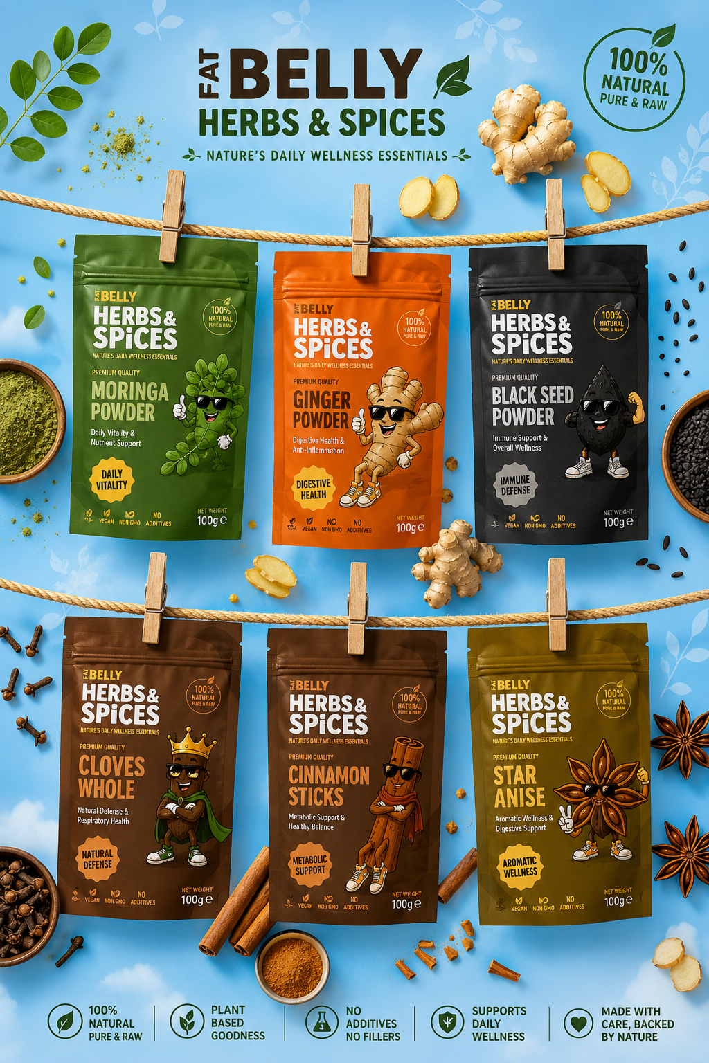 Fat Belly Wellness Stack | Complete 6-Herb Bundle | Fat Belly Herbs and Spices