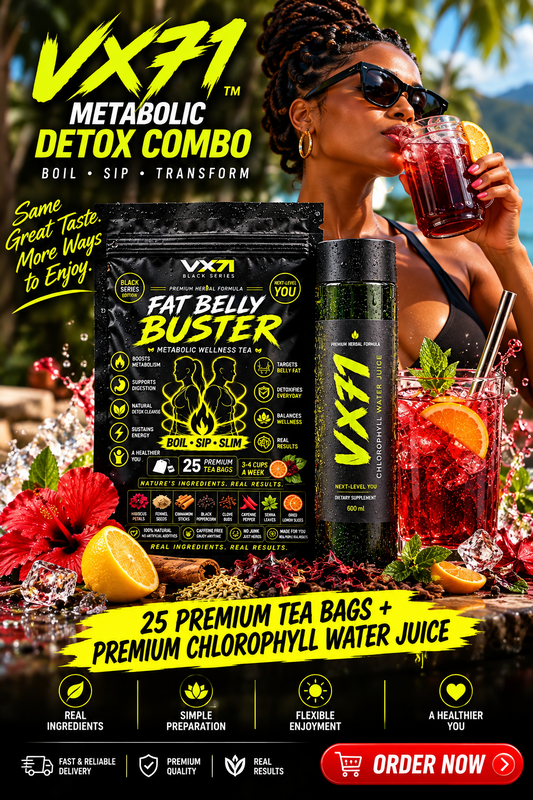 VX71 Ritual Pack with tea, chlorophyll juice and citrus garnish